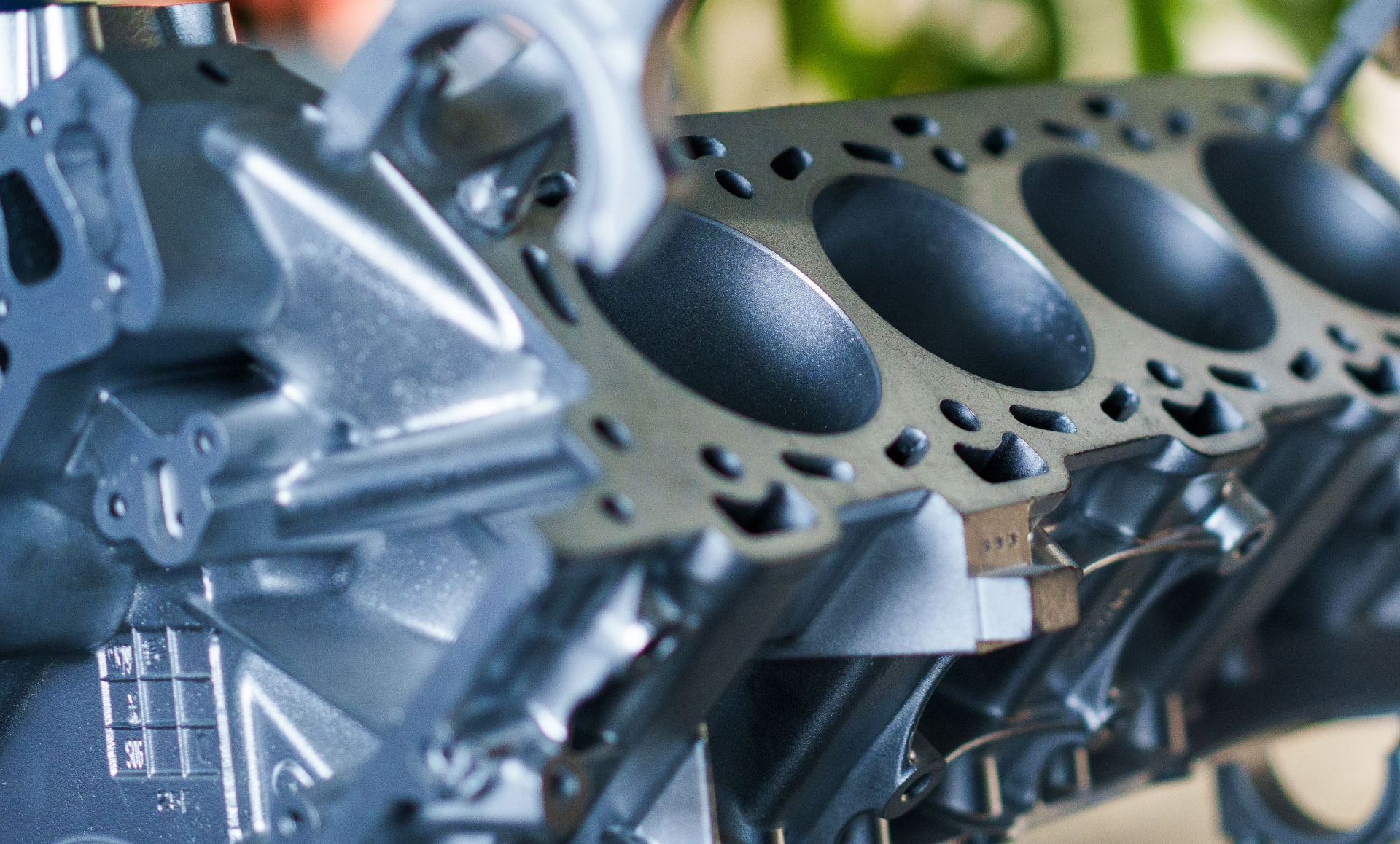 Close-up of a cast aluminium engine block